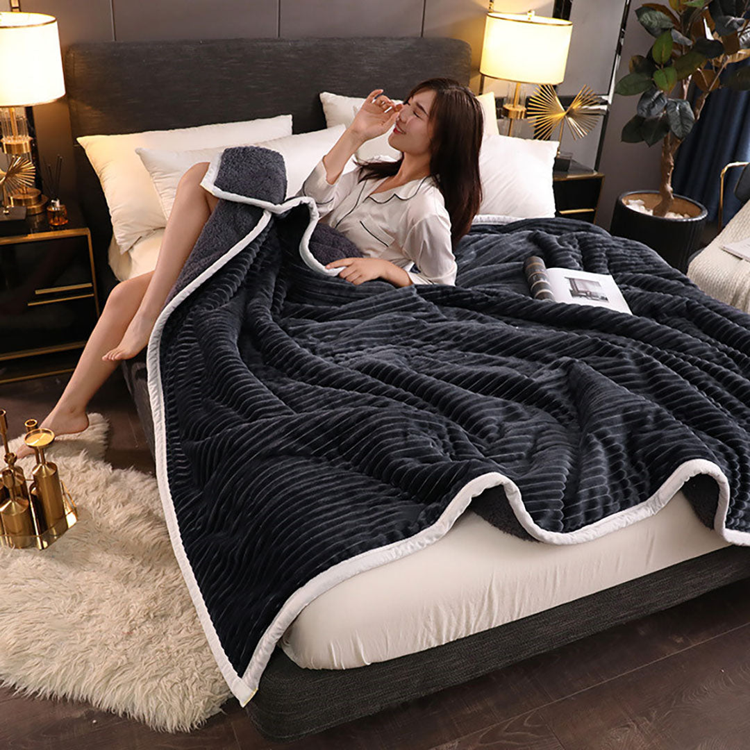 SOGA 2X Black Throw Blanket Warm Cozy Double Sided Thick Flannel Coverlet Fleece Bed Sofa Comforter • LUZ-Blanket305X2