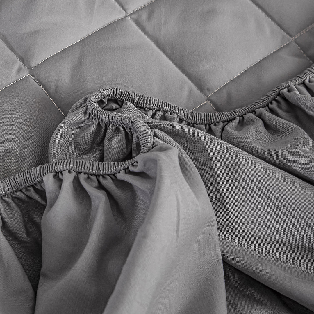 SOGA 2X Grey 138cm Wide Cross-Hatch Mattress Cover Thick Quilted Stretchable Bed Spread Sheet Protector with Pillow Covers • LUZ-BCover4005X2