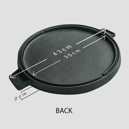 SOGA 43cm Round Ribbed Cast Iron Frying Pan Skillet Steak Sizzle Platter with Handle • LUZ-ZPai002
