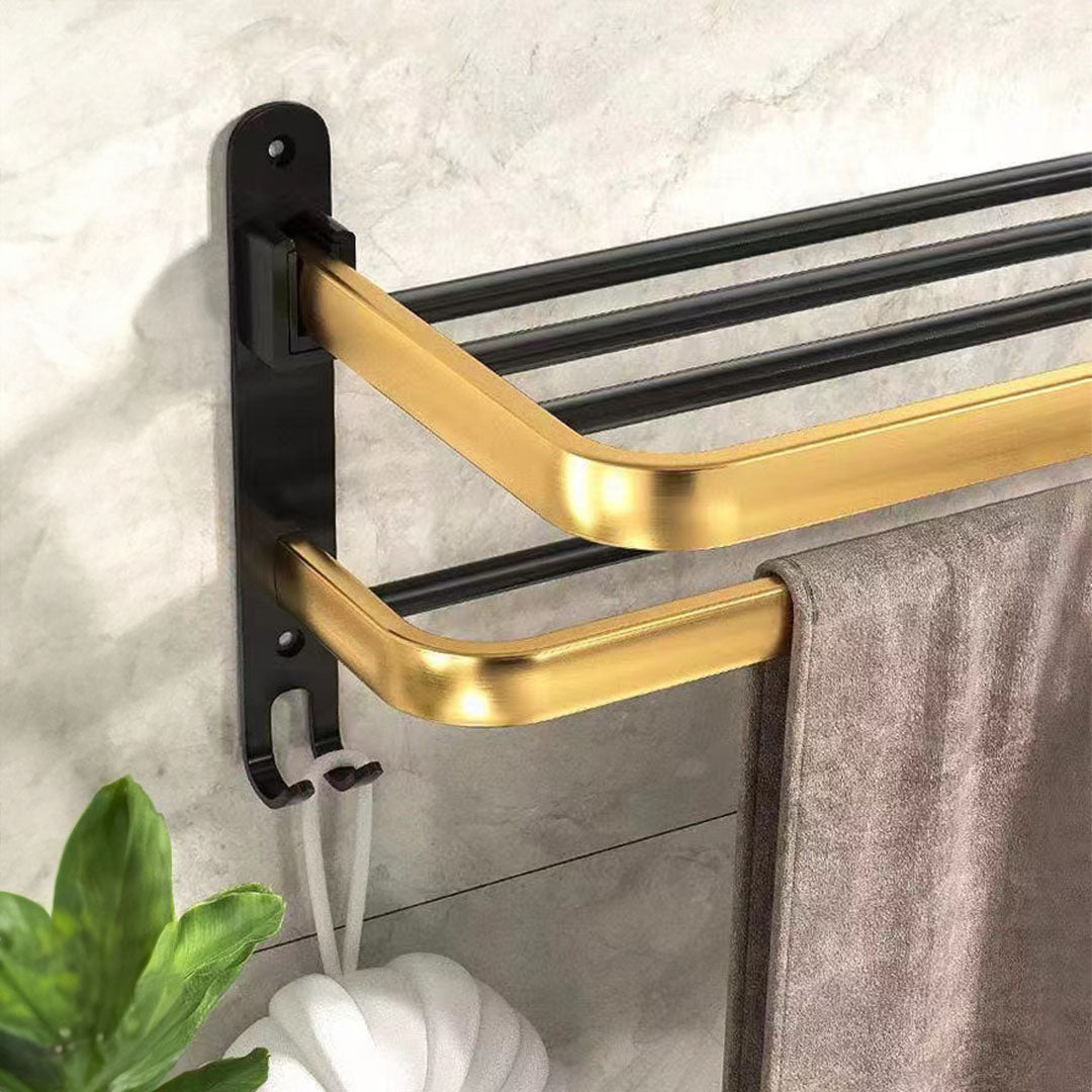 SOGA 2X 62cm Wall-Mounted Double Pole Towel Holder Bathroom Organiser Rail Hanger with Hooks • LUZ-TAN1012X2