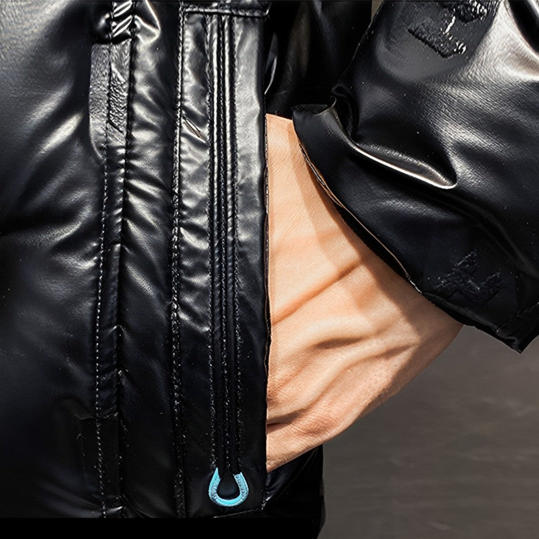 abbee Black Large Winter Hooded Glossy Overcoat Long Jacket Stylish Lightweight Quilted Warm Puffer Coat • LUZ-DJ-9809A