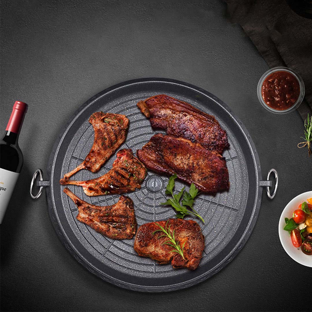 SOGA 2X Portable Korean BBQ Butane Gas Stove Stone Grill Plate Non Stick Coated Round • LUZ-StoneBBQPlateRoundX2