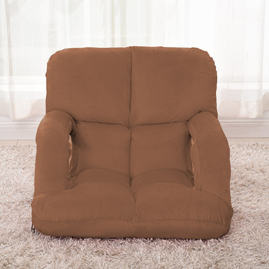 SOGA Foldable Lounge Cushion Adjustable Floor Lazy Recliner Chair with Armrest Coffee • LUZ-LoungeKidCoffee