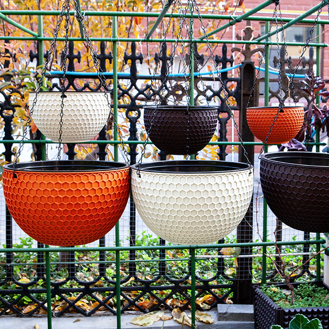 SOGA Coffee Medium Hanging Resin Flower Pot Self Watering Basket Planter Outdoor Garden Decor • LUZ-HangPot12Cof