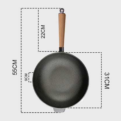 SOGA 31cm Commercial Cast Iron Wok Round Bottom FryPan Home Cooking Skillet • LUZ-ZPai012NoLid