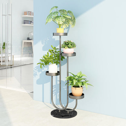 SOGA U Shaped Plant Stand Round Flower Pot Tray Living Room Balcony Display Black Metal Decorative Shelf • LUZ-FPotH100