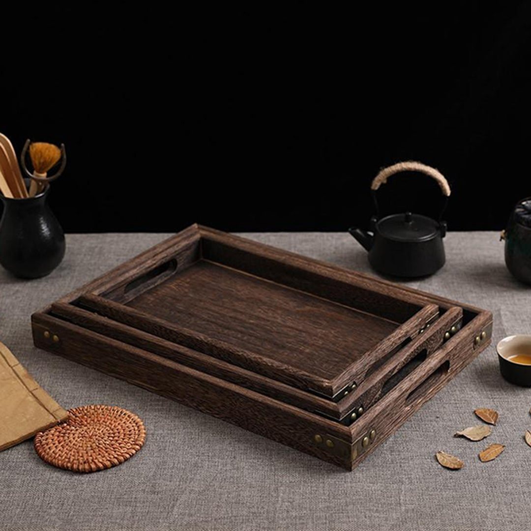 SOGA Medium Walnut Rectangle Wooden Tray Breakfast Dinner Serving Board Tea Set Holder Kitchen Home Decor • LUZ-WodE562
