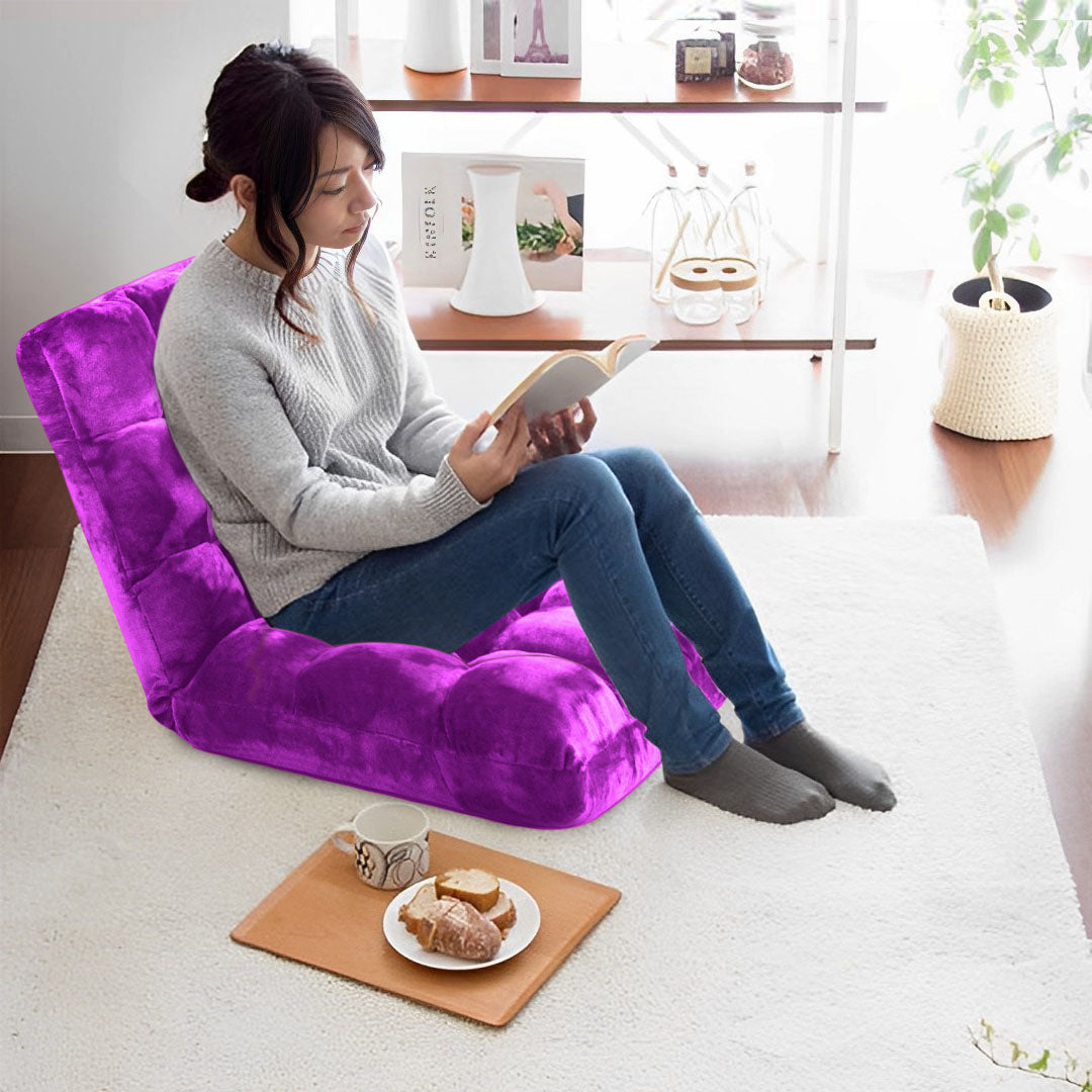 SOGA 2X Floor Recliner Folding Lounge Sofa Futon Couch Folding Chair Cushion Purple • LUZ-LoungeChairPurpleX2