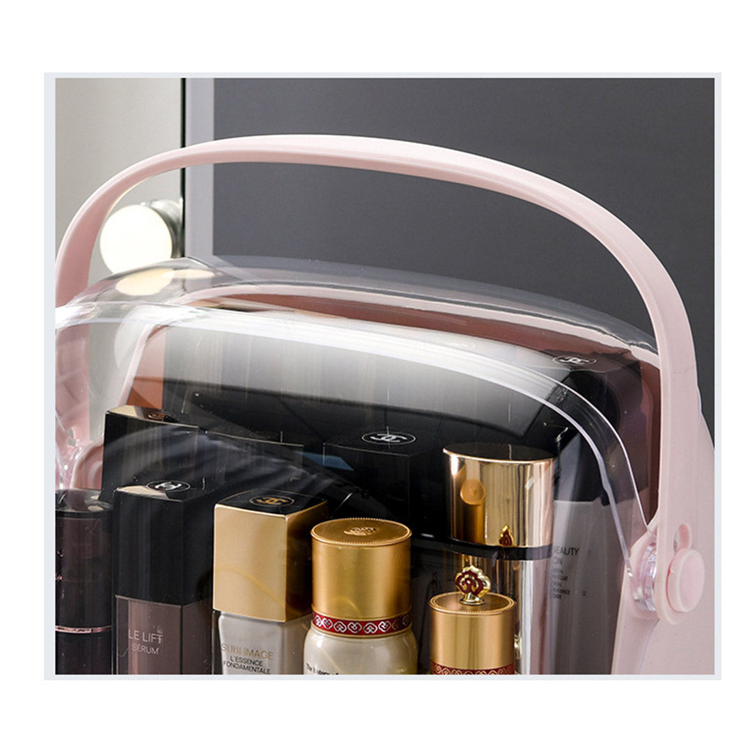 SOGA 3 Tier Pink Countertop Makeup Cosmetic Storage Organiser Skincare Holder Jewelry Storage Box with Handle • LUZ-BathC104