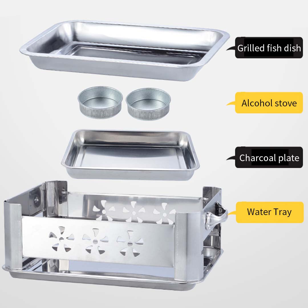 4X 45CM Portable Stainless Steel Outdoor Chafing Dish BBQ Fish Stove Grill Plate • LUZ-ChafingDishFish45cmX4