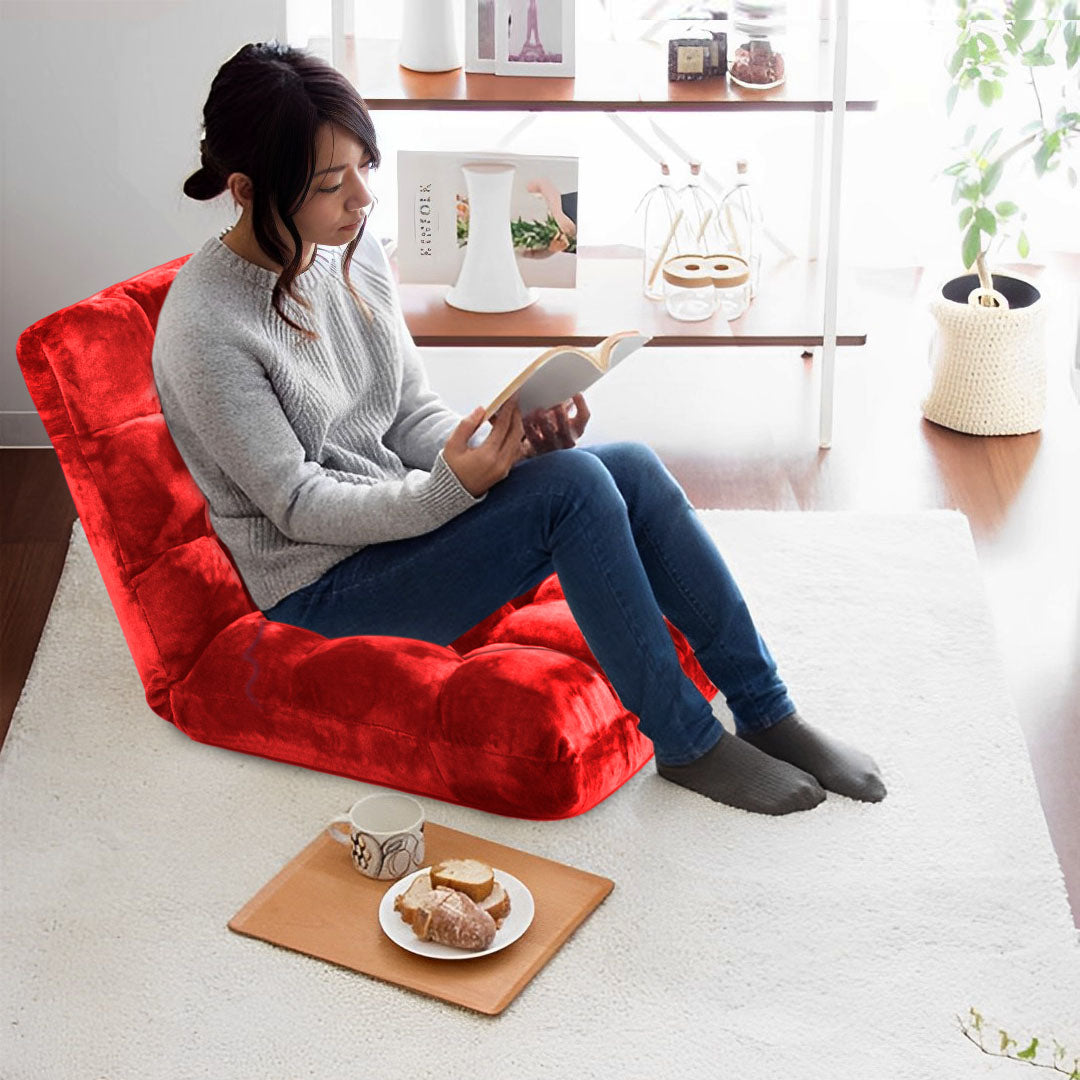 SOGA 2X Floor Recliner Folding Lounge Sofa Futon Couch Folding Chair Cushion Red • LUZ-LoungeChairRedX2
