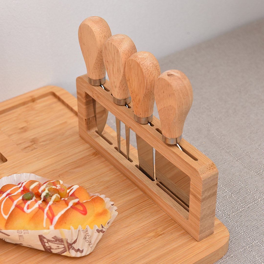 SOGA 2X 36cm Brown Rectangular Wood Cheese Board Charcuterie Serving Tray with Knife Set Countertop Decor • LUZ-WodE592X2