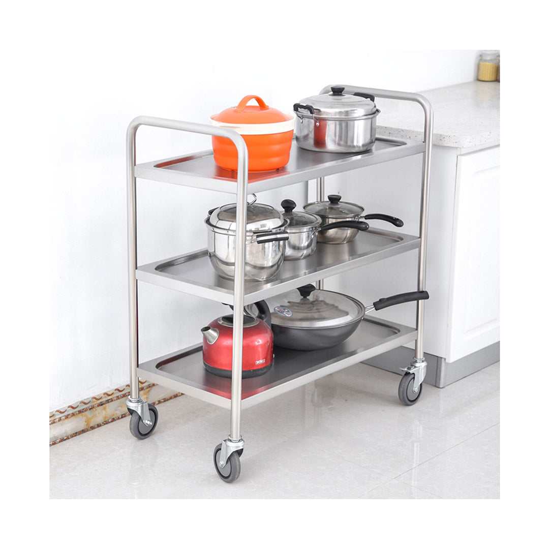 SOGA 2X 3 Tier 81x46x85cm Stainless Steel Kitchen Dinning Food Cart Trolley Utility Round Small • LUZ-FoodCart1102X2