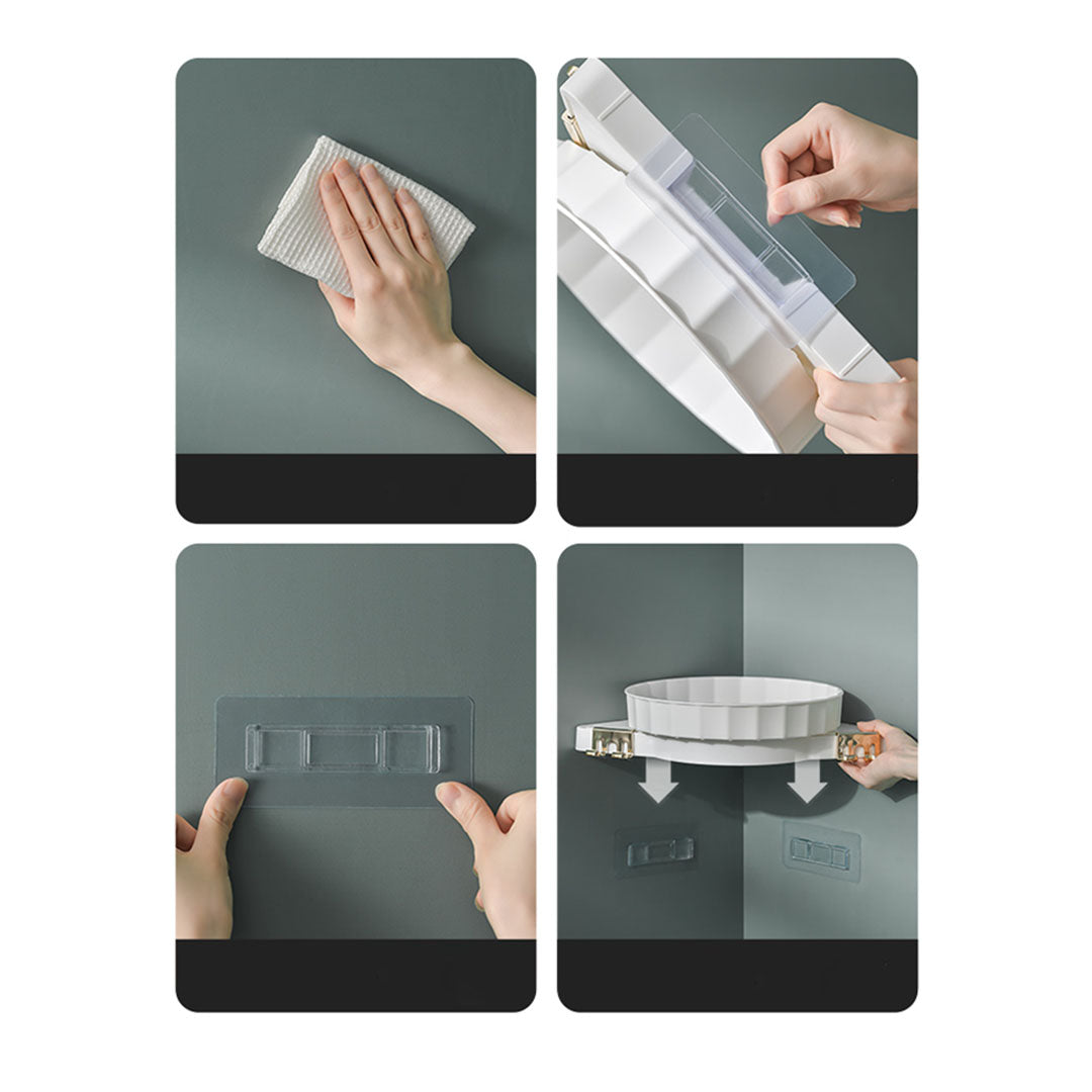 SOGA Green 360 Degree Wall-Mounted Rotating Bathroom Organiser Corner Vanity Rack Toilet Adhesive Storage Shelf • LUZ-BathA005