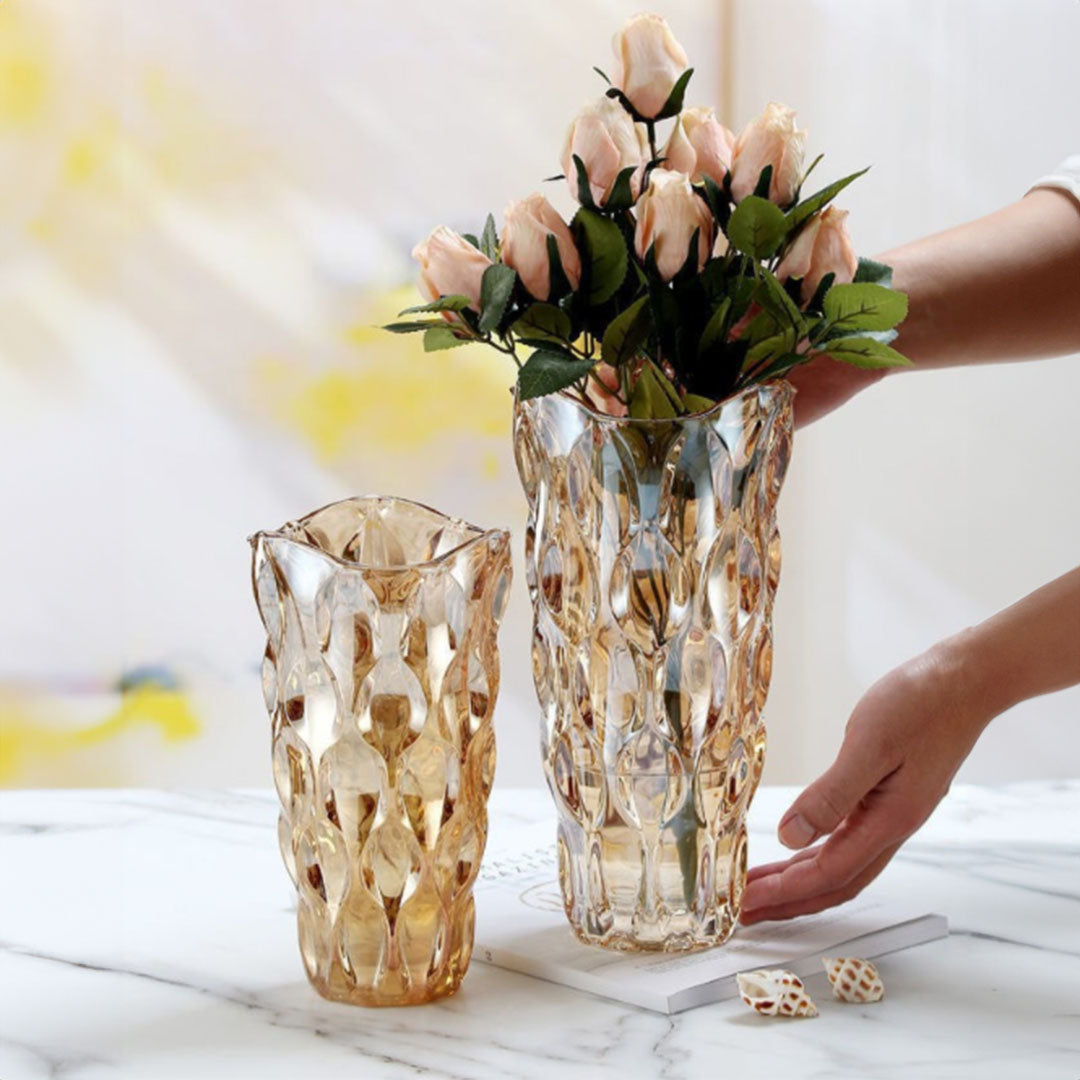 SOGA 29.8cm Golden Amber Glass Crystal Vase Elegant Modern Home Décor • LUZ-GVaseCham300