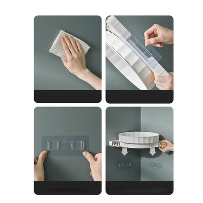 SOGA White 360 Degree Wall-Mounted Rotating Bathroom Organiser Corner Vanity Rack Toilet Adhesive Storage Shelf • LUZ-BathA007