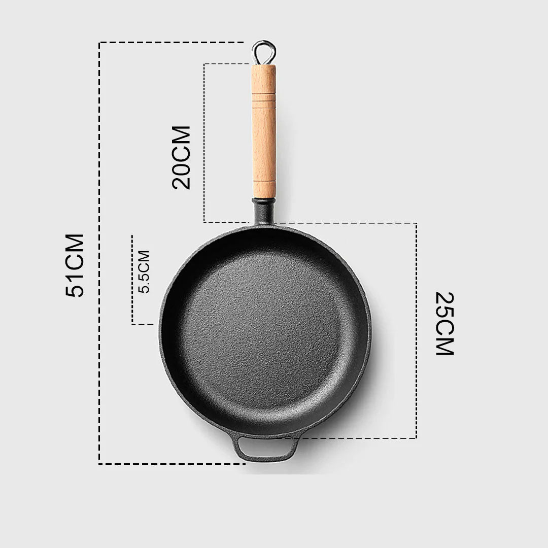 SOGA 25cm Round Cast Iron Frying Pan Skillet Steak Sizzle Platter with Helper Handle • LUZ-ZPai018A