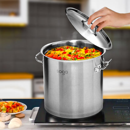SOGA Stock Pot 17L Top Grade Thick Stainless Steel Stockpot 18/10 • LUZ-SOGAStockPot28CM17L