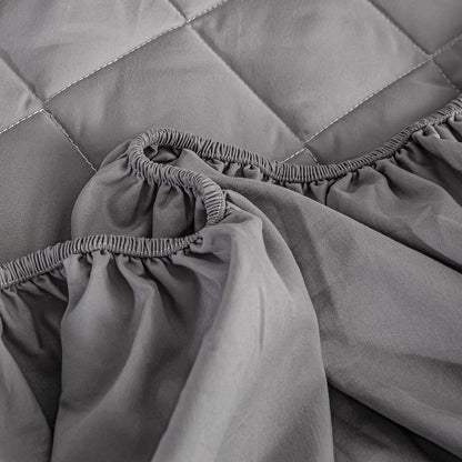 SOGA Grey 153cm Wide Cross-Hatch Mattress Cover Thick Quilted Stretchable Bed Spread Sheet Protector with Pillow Covers • LUZ-BCover4006