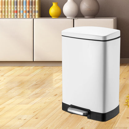 SOGA Foot Pedal Stainless Steel Rubbish Recycling Garbage Waste Trash Bin Rectangular Shape 12L White • LUZ-RubbishBinU12L03