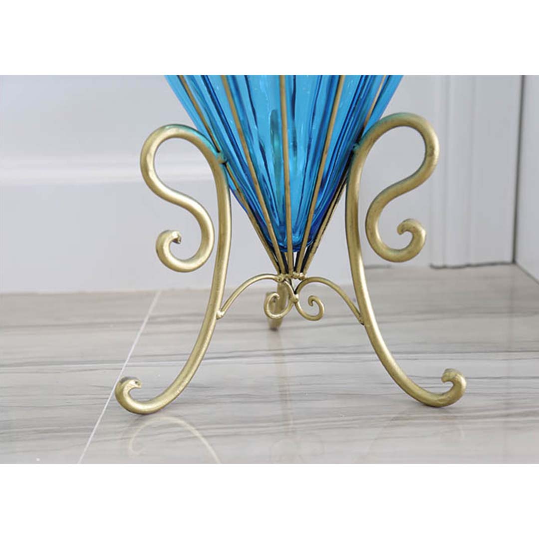 SOGA 67cm Blue Glass Tall Floor Vase and 12pcs Pink Artificial Fake Flower Set • LUZ-Vase0053BluewPinkF12
