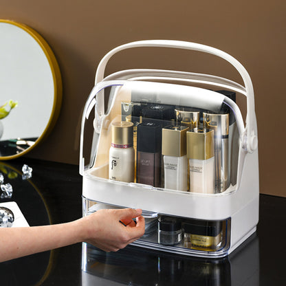 SOGA 2 Tier White Countertop Makeup Cosmetic Storage Organiser Skincare Holder Jewelry Storage Box with Handle LUZ-BathC101