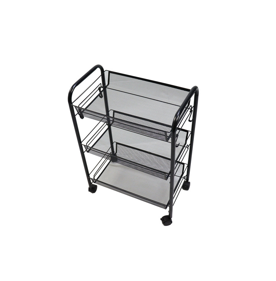 SOGA 3 Tier Steel Black Bee Mesh Kitchen Cart Multi-Functional Shelves Portable Storage Organizer with Wheels • LUZ-KitchenXY036