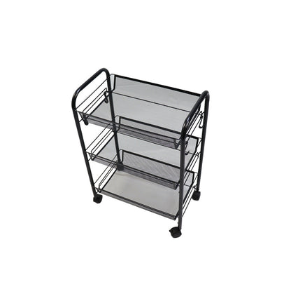 SOGA 3 Tier Steel Black Bee Mesh Kitchen Cart Multi-Functional Shelves Portable Storage Organizer with Wheels • LUZ-KitchenXY036