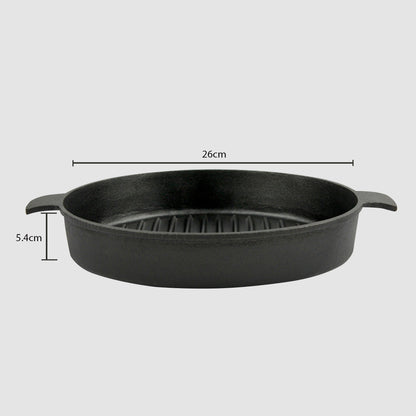 SOGA 26cm Round Ribbed Cast Iron Frying Pan Skillet Steak Sizzle Platter with Handle • LUZ-ZPai001B