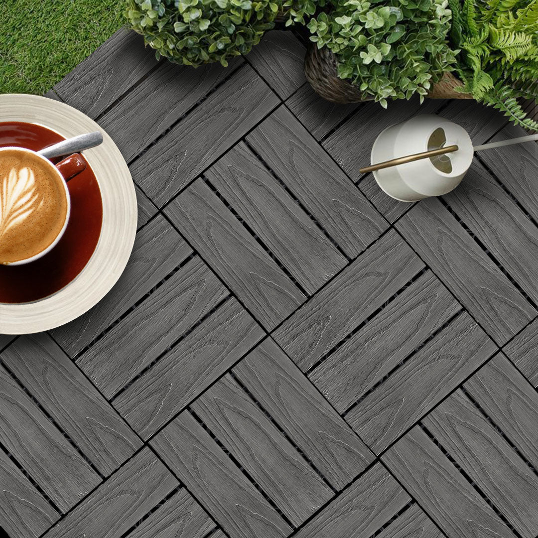 SOGA 11 pcs Dark Grey DIY Wooden Composite Decking Tiles Garden Outdoor Backyard Flooring Home Decor • LUZ-Deck5031