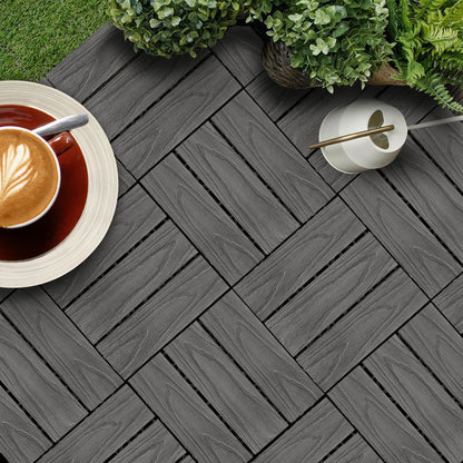 SOGA 11 pcs Dark Grey DIY Wooden Composite Decking Tiles Garden Outdoor Backyard Flooring Home Decor • LUZ-Deck5031