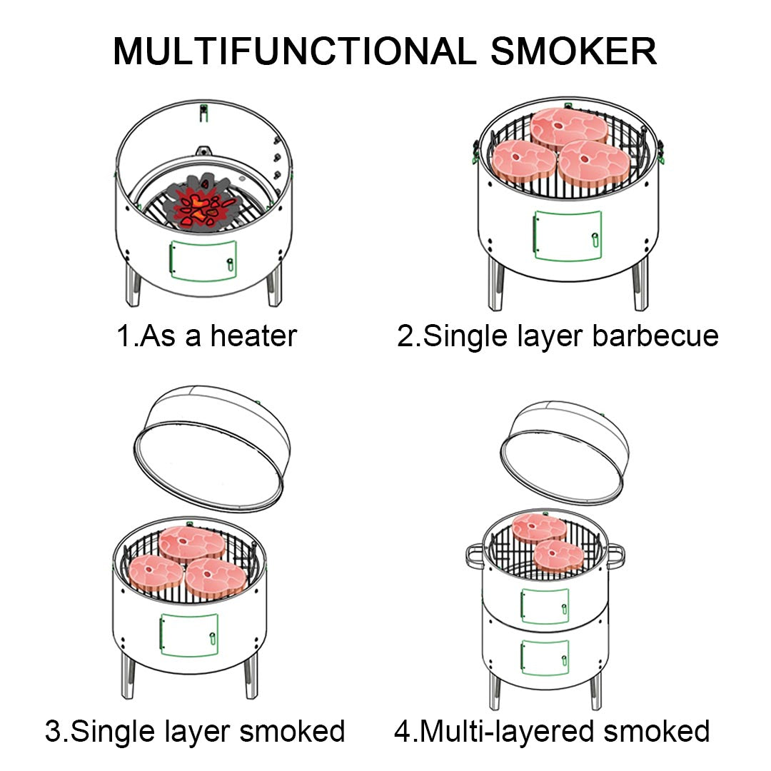 SOGA 2X 3 In 1 Barbecue Smoker Outdoor Charcoal BBQ Grill Camping Picnic Fishing • LUZ-CharcoalBBQSmokerX2
