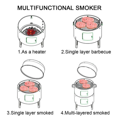SOGA 2X 3 In 1 Barbecue Smoker Outdoor Charcoal BBQ Grill Camping Picnic Fishing • LUZ-CharcoalBBQSmokerX2