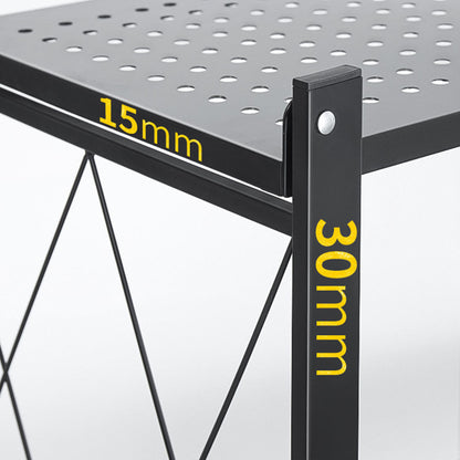 SOGA 3 Tier Steel Black Foldable Kitchen Cart Multi-Functional Shelves Portable Storage Organizer with Wheels • LUZ-KitchenXY001