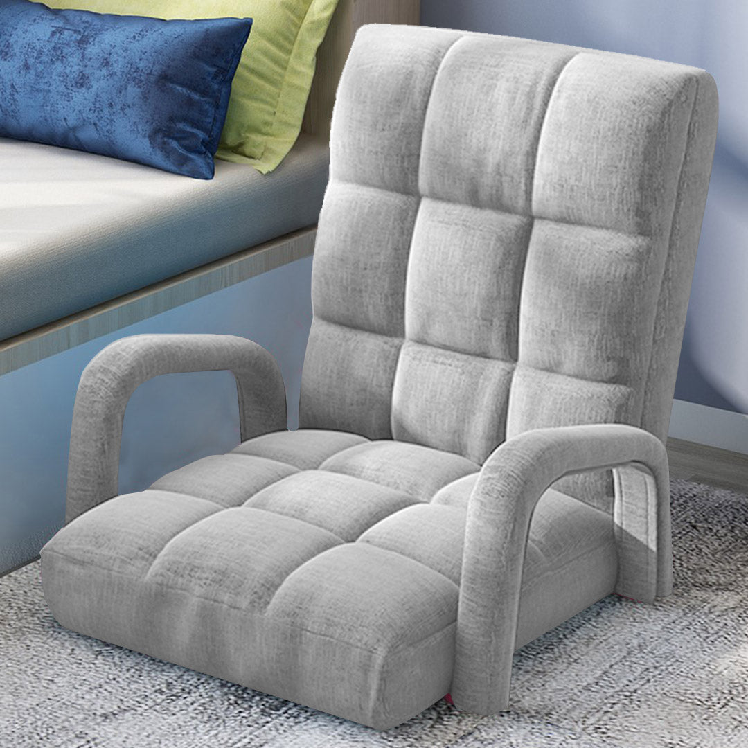 SOGA Foldable Lounge Cushion Adjustable Floor Lazy Recliner Chair with Armrest Grey • LUZ-LoungeArmGrey