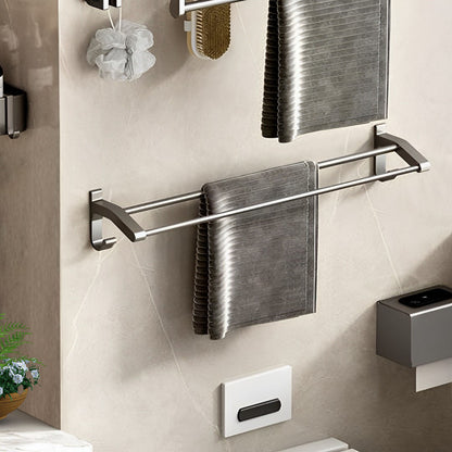 SOGA 2X 62cm Gray Wall-Mounted Double Pole Towel Holder Bathroom Organiser Rail Hanger with Hooks LUZ-TAN1018X2