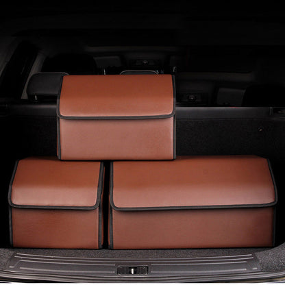 SOGA 2X Leather Car Boot Collapsible Foldable Trunk Cargo Organizer Portable Storage Box Coffee Small • LUZ-StorageCOFSmlX2