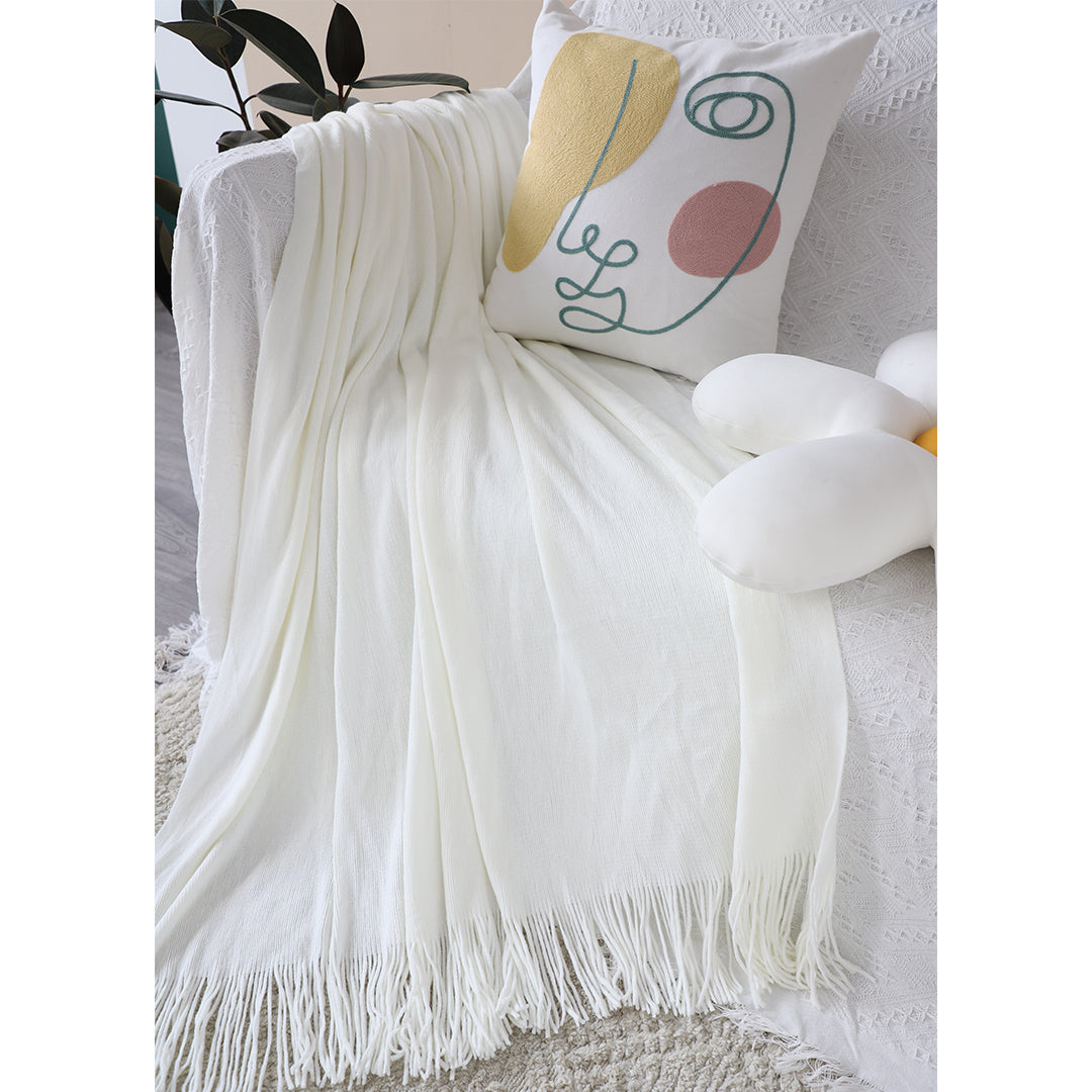 SOGA 2X White Acrylic Knitted Throw Blanket Solid Fringed Warm Cozy Woven Cover Couch Bed Sofa Home Decor • LUZ-Blanket912X2