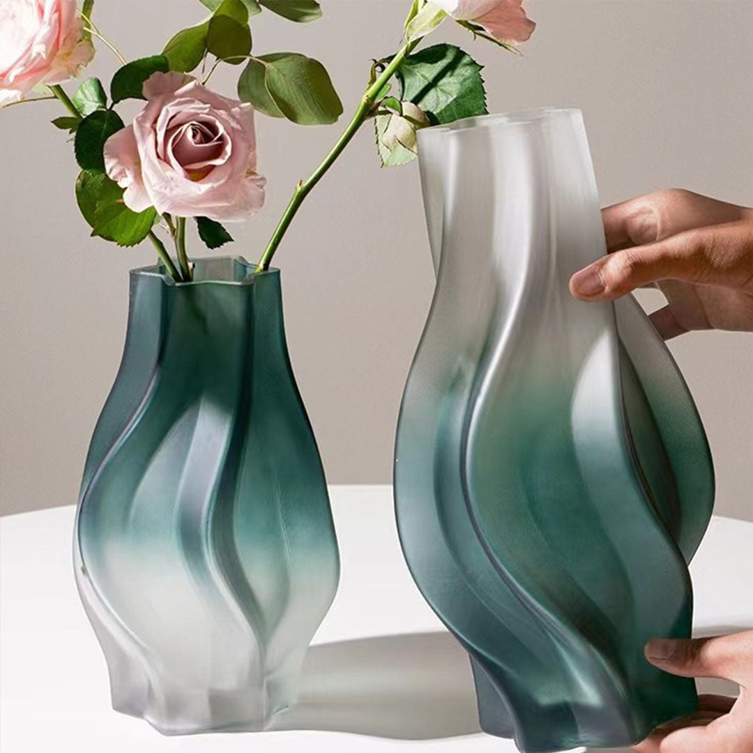 SOGA 27cm Glass Vase Blue with Beautiful glass Bubble Texture Art Vases • LUZ-GVaseBlu25