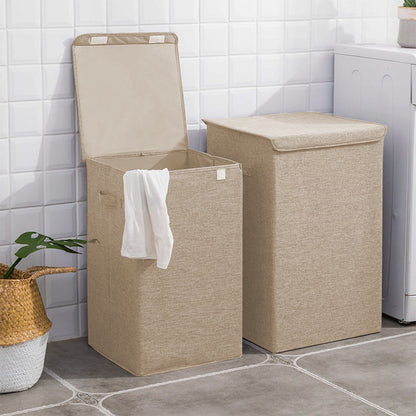 SOGA Beige Medium Collapsible Laundry Hamper Storage Box Foldable Canvas Basket Home Organiser Decor • LUZ-SBox103