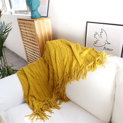 SOGA 2X Mustard Textured Knitted Throw Blanket Warm Cozy Woven Cover Couch Bed Sofa Home Decor with Tassels • LUZ-Blanket925X2