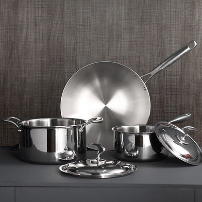 SOGA 6 Piece Cookware Set 18/10 Stainless Steel 3-Ply Frying Pan, Milk, and Soup Pot with Lid • LUZ-SSPanPotSet