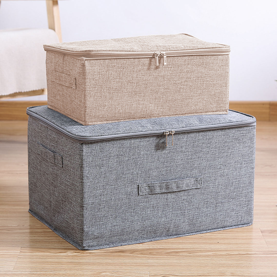 SOGA Beige Small Portable Double Zipper Storage Box Moisture Proof Clothes Basket Foldable Home Organiser • LUZ-SBox023