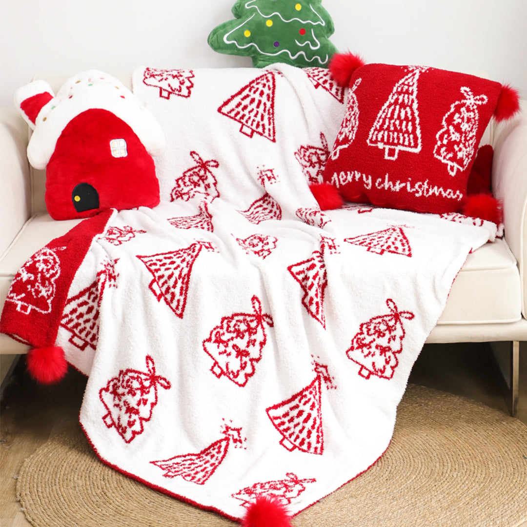 SOGA 130x180cm Throw Blanket Red Christmas Tree Half Fleece for Holiday Season Cozy • LUZ-Blanket935
