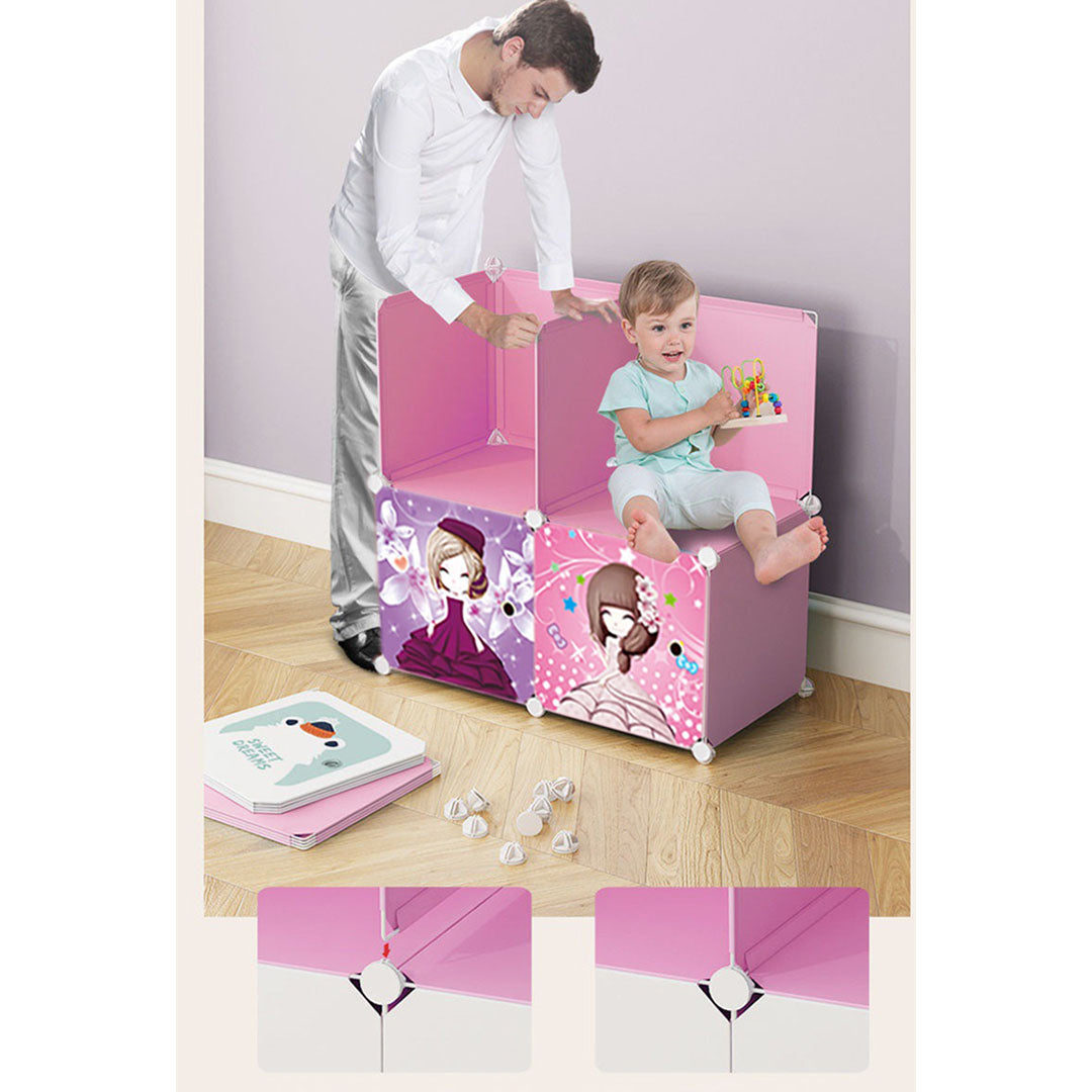 SOGA 10 Cubes Princess Design Portable Wardrobe Divide-Grid Modular Storage Organiser Foldable Closet • LUZ-Wrobe3524