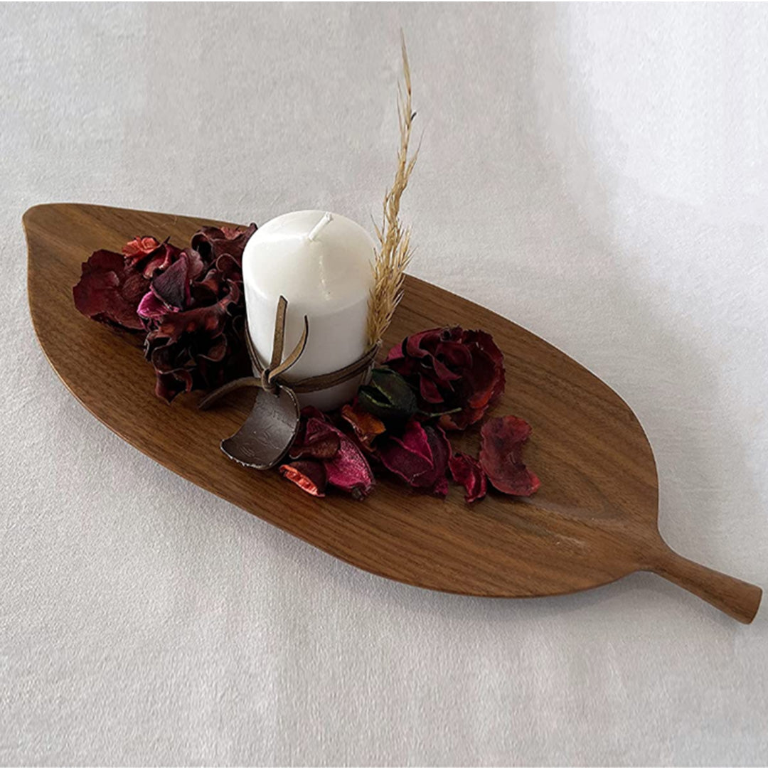 SOGA Set of 2 Walnut Leaf Shape Wooden Tray Food Charcuterie Serving Board Paddle Centerpiece Home Decor • LUZ-WodC212