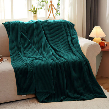 SOGA Dark GreenThrow Blanket Warm Cozy Striped Pattern Thin Flannel Coverlet Fleece Bed Sofa Comforter • LUZ-Blanket316