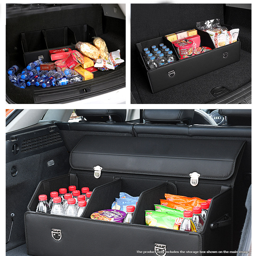 SOGA Leather Car Boot Collapsible Foldable Trunk Cargo Organizer Portable Storage Box With Lock Black Medium • LUZ-StorageBLKV20Med
