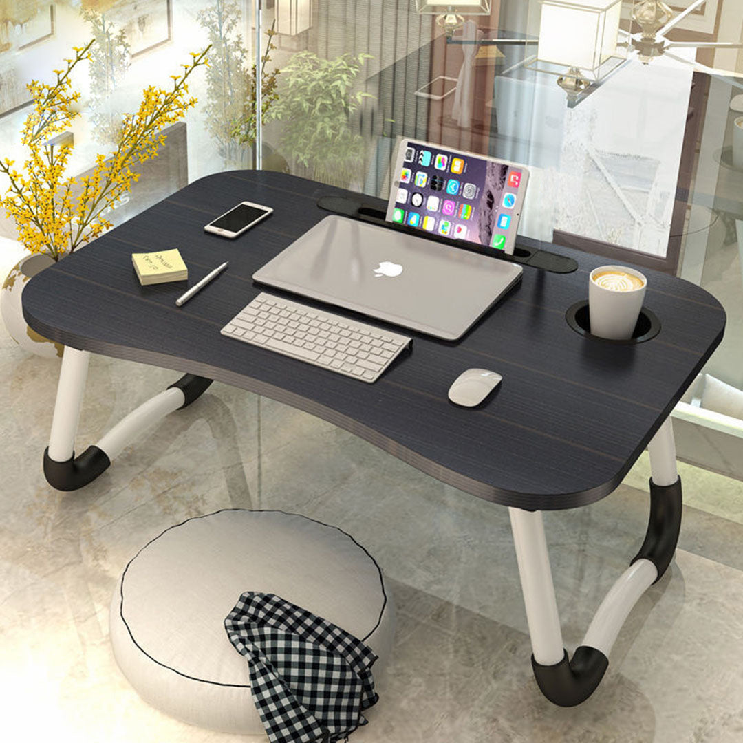 SOGA 2X Black Portable Bed Table Adjustable Foldable Bed Sofa Study Table Laptop Mini Desk with Notebook Stand Cup Slot Home Decor • LUZ-BedTableH301X2
