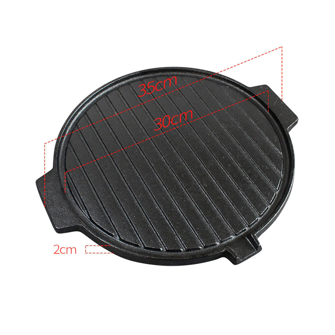 SOGA 2X 30CM Round Cast Iron Korean BBQ Grill Plate with Handles and Drip Lip • LUZ-ZPai045X2